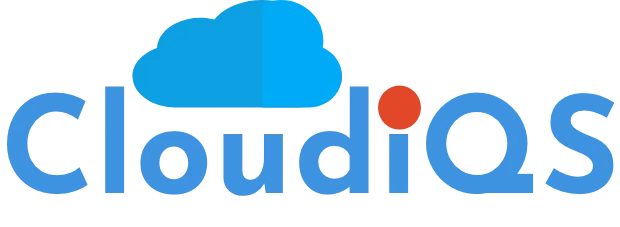 The CloudiQS logo with CloudiQS in blue letters, a blue cloud graphic above the loud, and a red dot over the i.